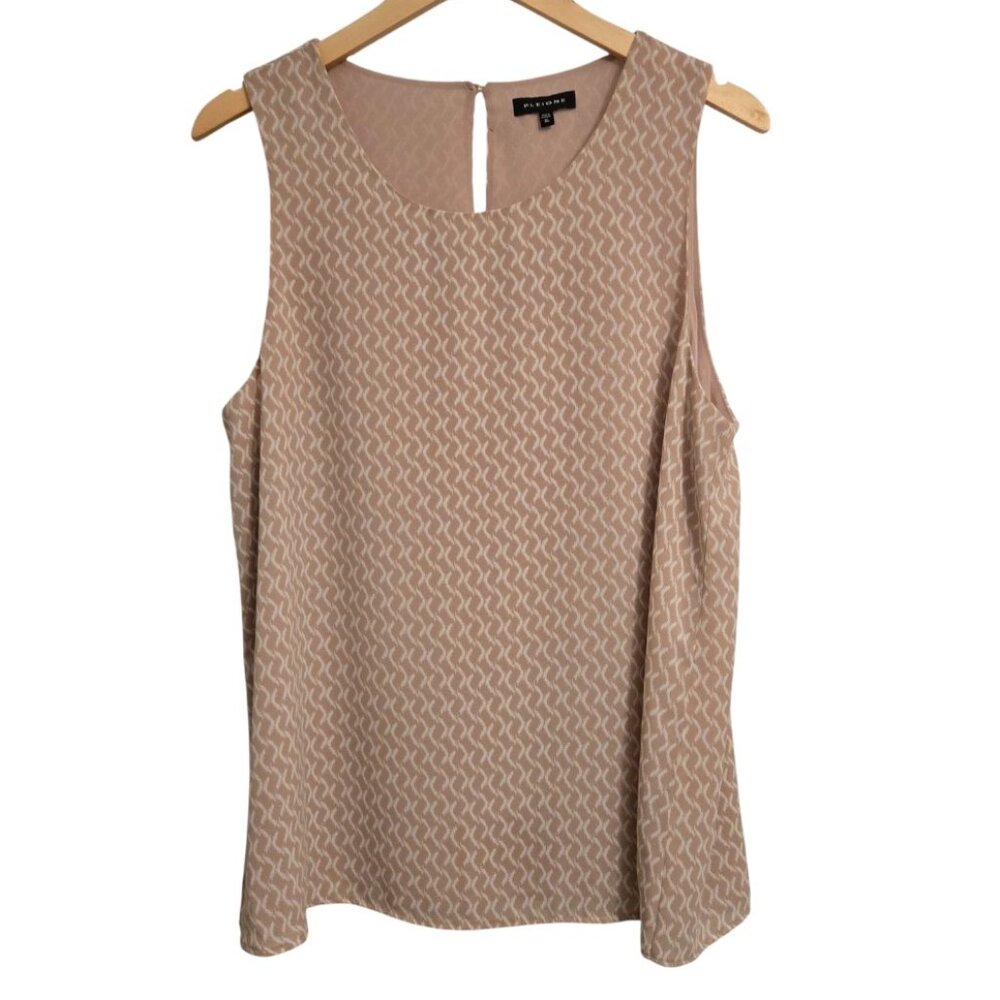 Pleione Womens XL Sleeveless Blouse Beige Geo Print Keyhole Back Lined